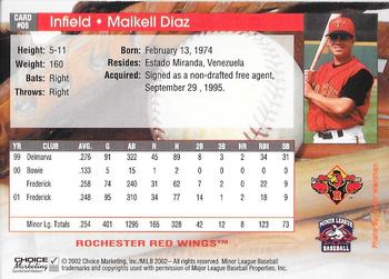2002 Choice Rochester Red Wings #5 Maikell Diaz Back