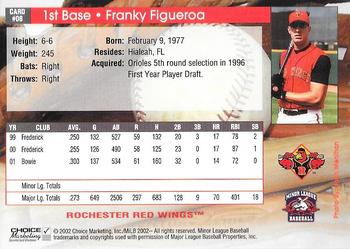 2002 Choice Rochester Red Wings #8 Franky Figueroa Back