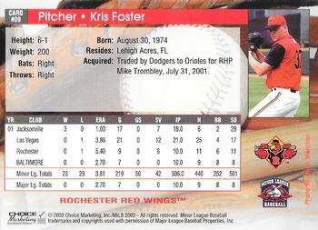 2002 Choice Rochester Red Wings #9 Kris Foster Back