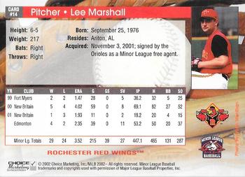2002 Choice Rochester Red Wings #14 Lee Marshall Back
