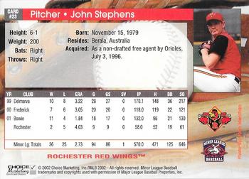 2002 Choice Rochester Red Wings #23 John Stephens Back