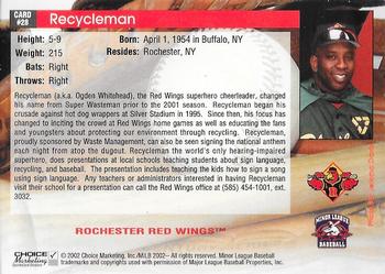 2002 Choice Rochester Red Wings #28 Recycleman Back