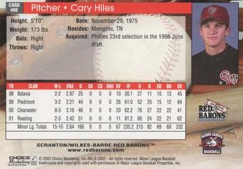 2002 Choice Scranton/Wilkes-Barre Red Barons #08 Cary Hiles Back