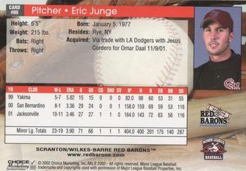 2002 Choice Scranton/Wilkes-Barre Red Barons #09 Eric Junge Back