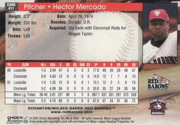 2002 Choice Scranton/Wilkes-Barre Red Barons #11 Hector Mercado Back
