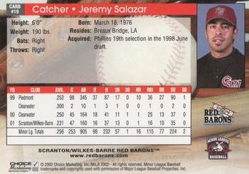 2002 Choice Scranton/Wilkes-Barre Red Barons #19 Jeremy Salazar Back