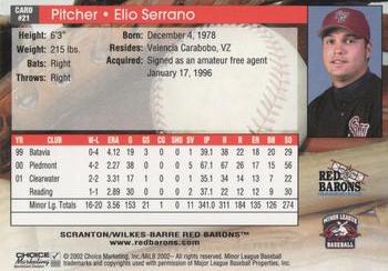 2002 Choice Scranton/Wilkes-Barre Red Barons #21 Elio Serrano Back