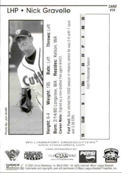 2002 Choice Williamsport Crosscutters #14 Nick Gravelle Back