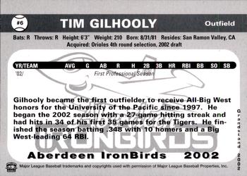 2002 Grandstand Aberdeen IronBirds #NNO Tim Gilhooly Back