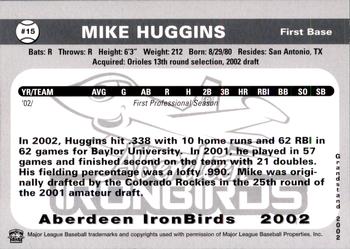 2002 Grandstand Aberdeen IronBirds #NNO Mike Huggins Back