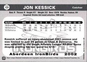 2002 Grandstand Aberdeen IronBirds #NNO Jon Kessick Back