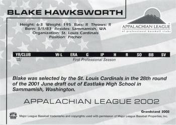 2002 Grandstand Appalachian League Top Prospects #NNO Blake Hawksworth Back