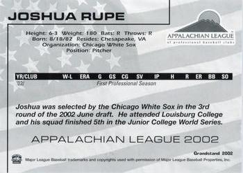 2002 Grandstand Appalachian League Top Prospects #NNO Joshua Rupe Back