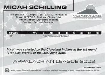 2002 Grandstand Appalachian League Top Prospects #NNO Micah Schilling Back