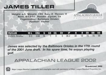 2002 Grandstand Appalachian League Top Prospects #NNO James Tiller Back