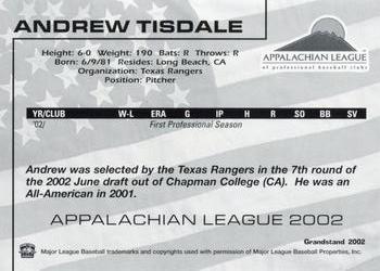 2002 Grandstand Appalachian League Top Prospects #NNO Andrew Tisdale Back