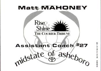 2002 Grandstand Asheboro Copperheads #NNO Matt Mahoney Back