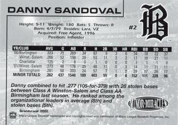 2002 Grandstand Birmingham Barons #NNO Danny Sandoval Back