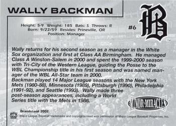 2002 Grandstand Birmingham Barons #NNO Wally Backman Back
