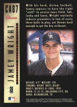 1997 Bowman - Certified Autographs Blue Ink #CA87 Jamey Wright Back