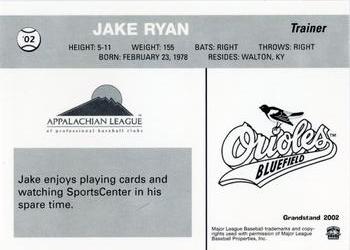2002 Grandstand Bluefield Orioles #NNO Jake Ryan Back