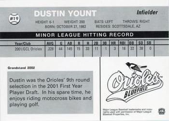 2002 Grandstand Bluefield Orioles #NNO Dustin Yount Back