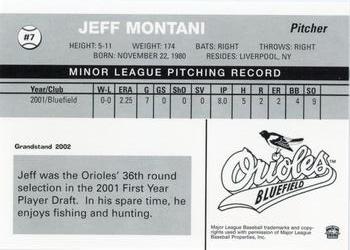 2002 Grandstand Bluefield Orioles #NNO Jeff Montani Back