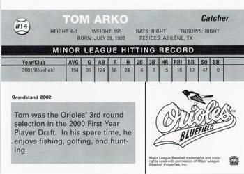 2002 Grandstand Bluefield Orioles #NNO Tom Arko Back