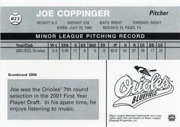 2002 Grandstand Bluefield Orioles #NNO Joe Coppinger Back
