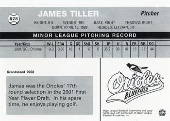 2002 Grandstand Bluefield Orioles #NNO James Tiller Back