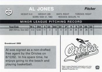 2002 Grandstand Bluefield Orioles #NNO Al Jones Back
