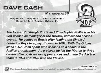 2002 Grandstand Bowie Baysox #NNO Dave Cash Back