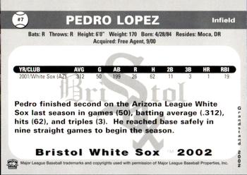 2002 Grandstand Bristol White Sox #7 Pedro Lopez Back