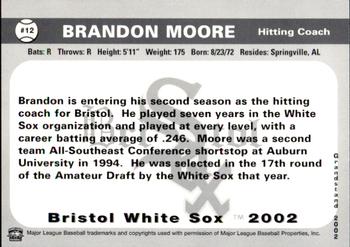 2002 Grandstand Bristol White Sox #12 Brandon Moore Back