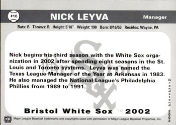 2002 Grandstand Bristol White Sox #16 Nick Leyva Back