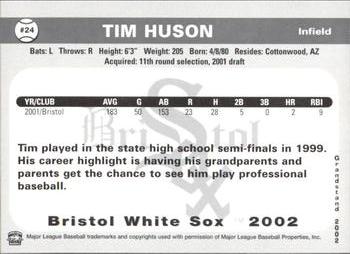 2002 Grandstand Bristol White Sox #24 Tim Huson Back