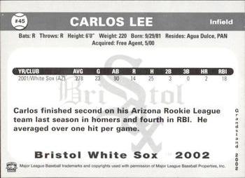 2002 Grandstand Bristol White Sox #45 Carlos Lee Back