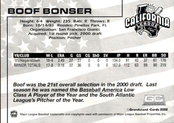 2002 Grandstand California League Top Prospects #NNO Boof Bonser Back