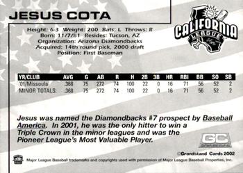 2002 Grandstand California League Top Prospects #NNO Jesus Cota Back