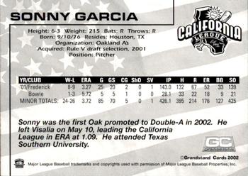 2002 Grandstand California League Top Prospects #NNO Sonny Garcia Back