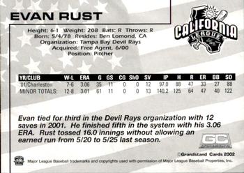 2002 Grandstand California League Top Prospects #NNO Evan Rust Back
