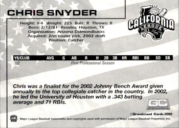 2002 Grandstand California League Top Prospects #NNO Chris Snyder Back