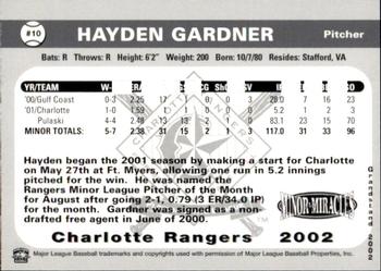 2002 Grandstand Charlotte Rangers #NNO Hayden Gardner Back