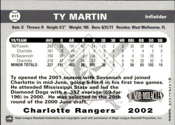 2002 Grandstand Charlotte Rangers #NNO Ty Martin Back
