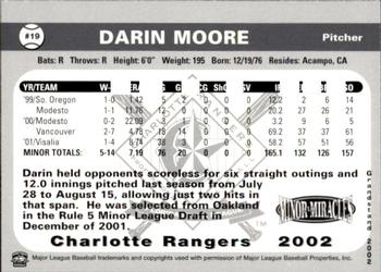 2002 Grandstand Charlotte Rangers #NNO Darin Moore Back