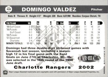 2002 Grandstand Charlotte Rangers #NNO Domingo Valdez Back