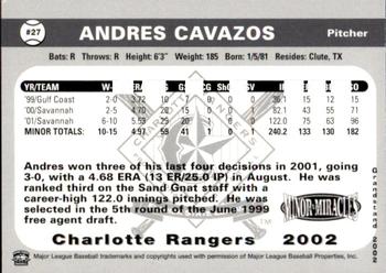 2002 Grandstand Charlotte Rangers #NNO Andres Cavazos Back