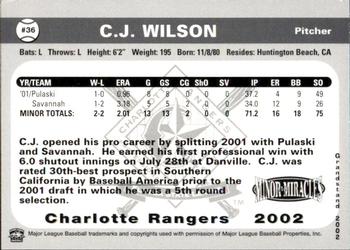 2002 Grandstand Charlotte Rangers #NNO C.J. Wilson Back