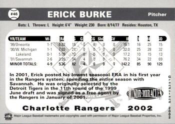 2002 Grandstand Charlotte Rangers #NNO Erick Burke Back