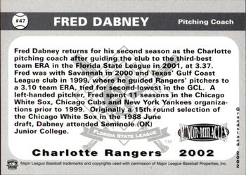 2002 Grandstand Charlotte Rangers #NNO Fred Dabney Back